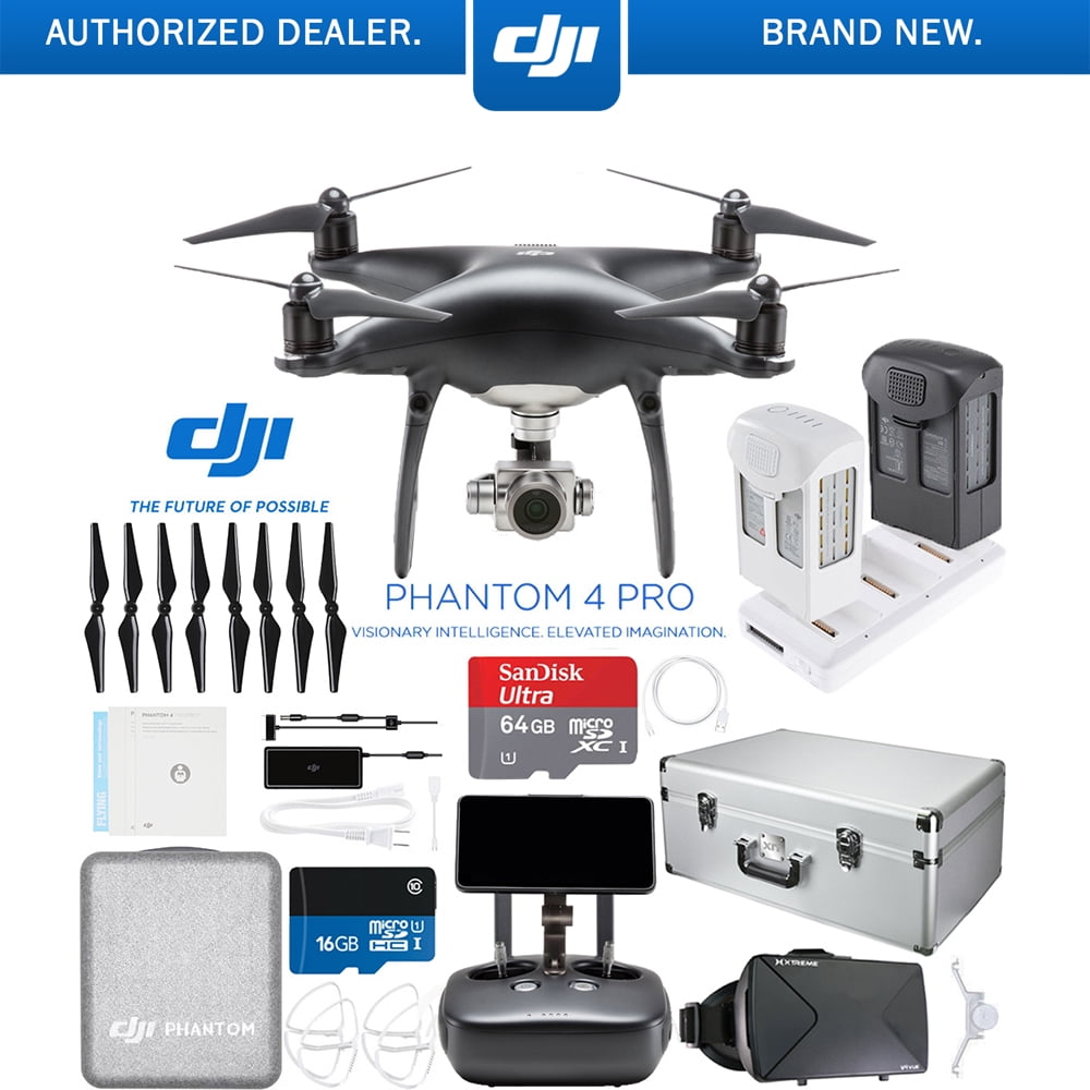 DJI Phantom 4 PRO+ Plus Quadcopter Drone (Obsidian) with Extra Battery Plus microSD 64GB Card and Aluminum Case Bundle -