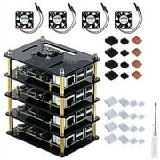 GeeekPi Raspberry Pi 4 Cluster Case, Raspberry Pi 4 Case with Cooling Fan and Raspberry Pi 4 Heatsink, 4 Layers Acrylic Case Pi Rack Case Stackable Case for Raspberry Pi 3B+, Raspberry Pi 3/2 Model B