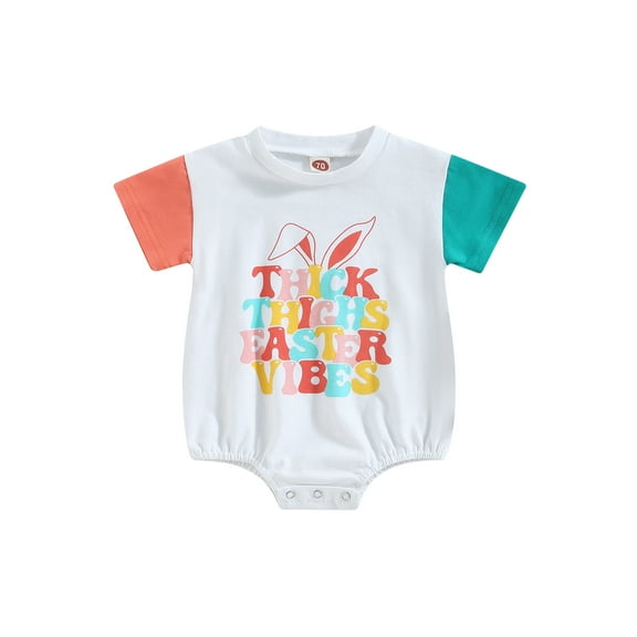 Bagilaanoe Newborn Baby Girl Boy Easter Rompers Bunny Letter Print Short Sleeve Bodysuits 6M 12M 18M 24M Infant Casual One Piece Short Jumpsuit