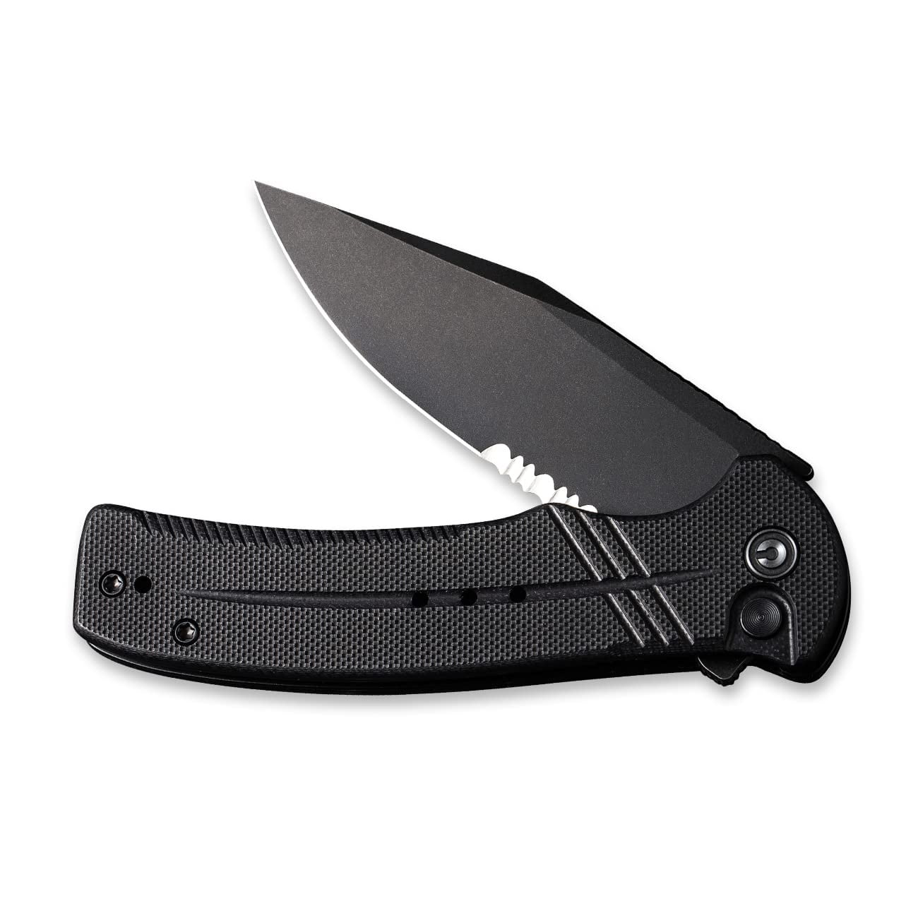 CIVIVI Cogent Button Lock C20038E-1 Knife 14C28N Serrated Stainless & Black G10 Pocket Knives