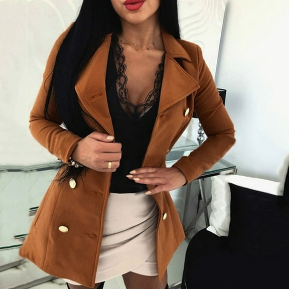 Women's Plus Size Winter Long Sleeve Button Front Casual Coat Long Length Outerwear