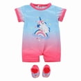 thumbnail image 4 of AlevRam 3 Pack 18 inch Doll Summer Outfits – Cute Bird and Cloud Print Dress, Bunny Sleeping on Moon Swimsuit with Swim Cap, Unicorn Print Romper – Fits for 18 inch Dolls, 4 of 7