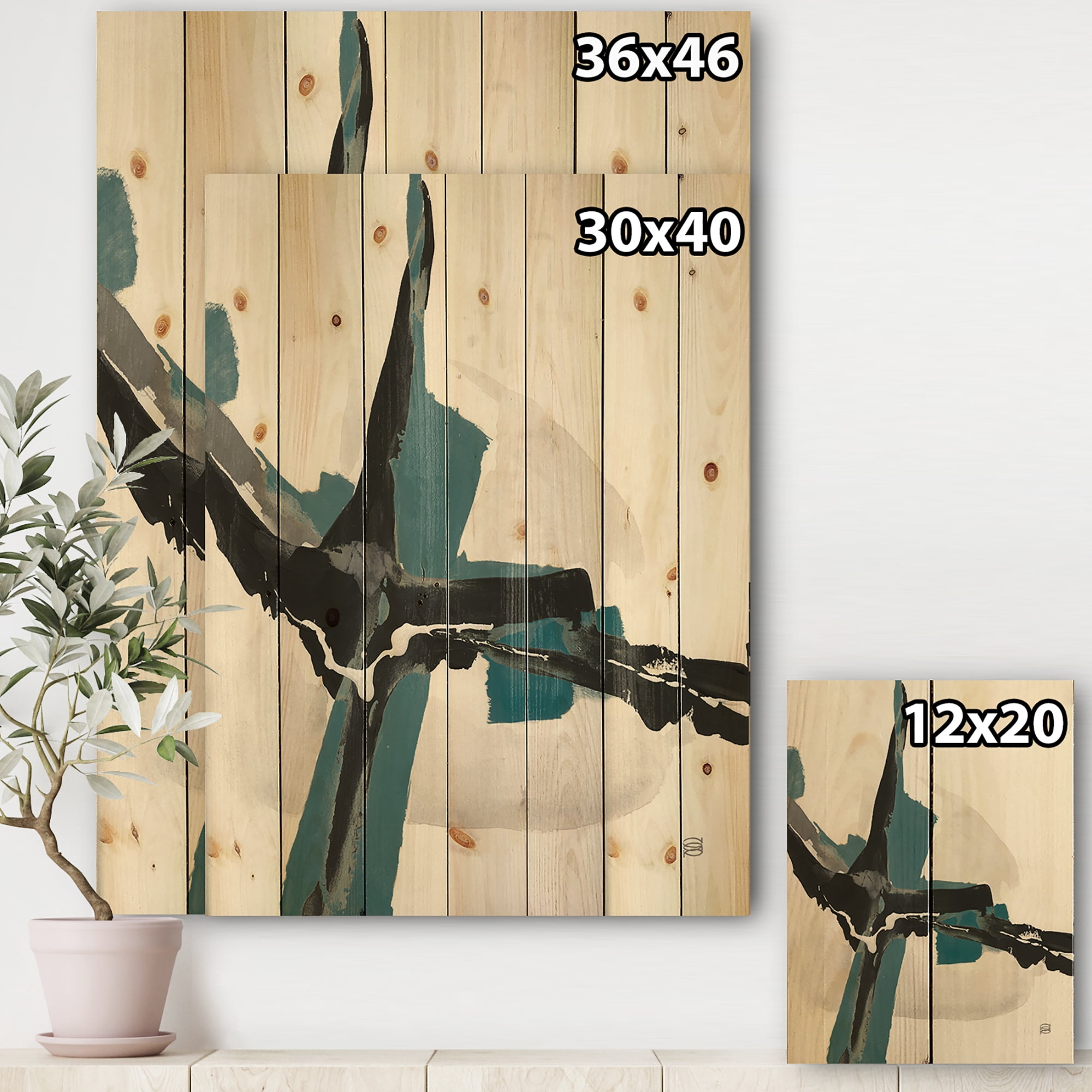 Designart 'Abstract Glam Cerulean I' Transitional Print on Natural Pine Wood