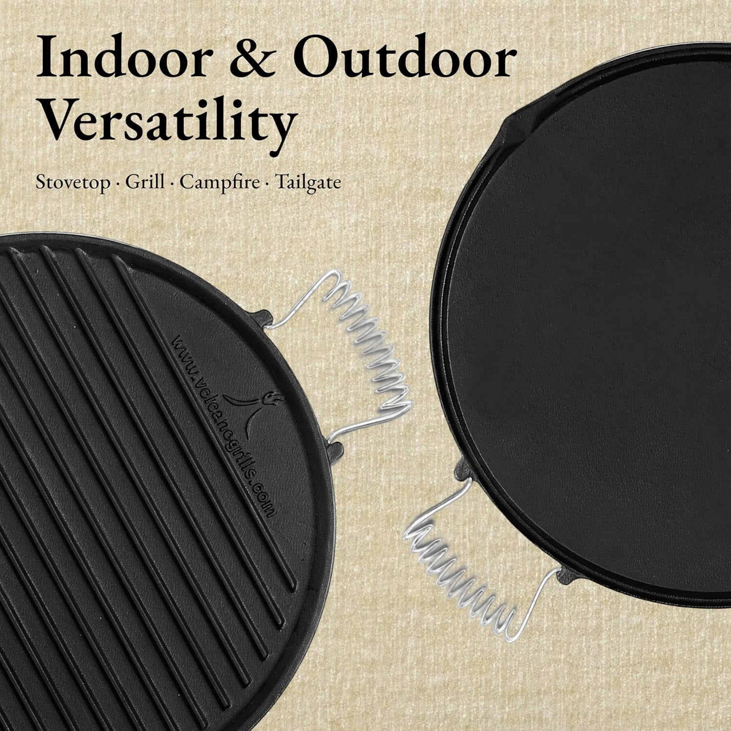 Volcano Grills Reversible Cast Iron Griddle & Skillet 40-013 – Pre-Seasoned Double-Sided Grill Pan for Camping, Outdoor Cooking & Kitchen Use, Heavy Duty Non-Stick Cast Iron