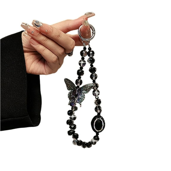 Generic Beaded Phone Wrist Strap with Phone Charm - Adjustable Phone Chain Wristlet & Phone Charm Beads Accessory for Women/Girls, Multicolor Crystal & Charm Design