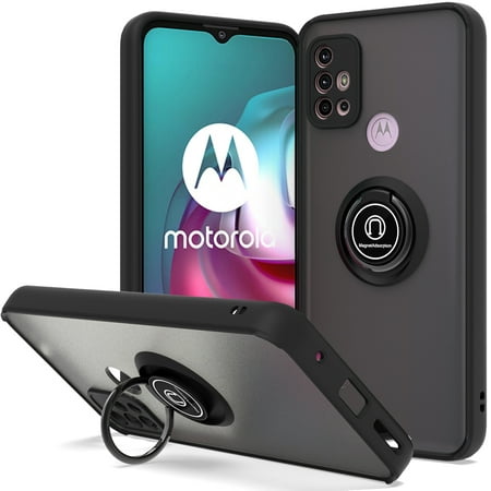 CoverON For Motorola Moto G30 Case / Moto G10 Phone Case, Ring Holder Kickstand Magnetic Mount Clear Hard Back Cover Rubber Bumper, Black