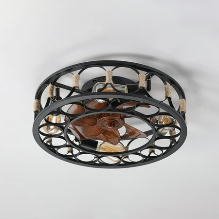 

Round Ceiling Fan with Lights Dimmable LED and Remote Control Black
