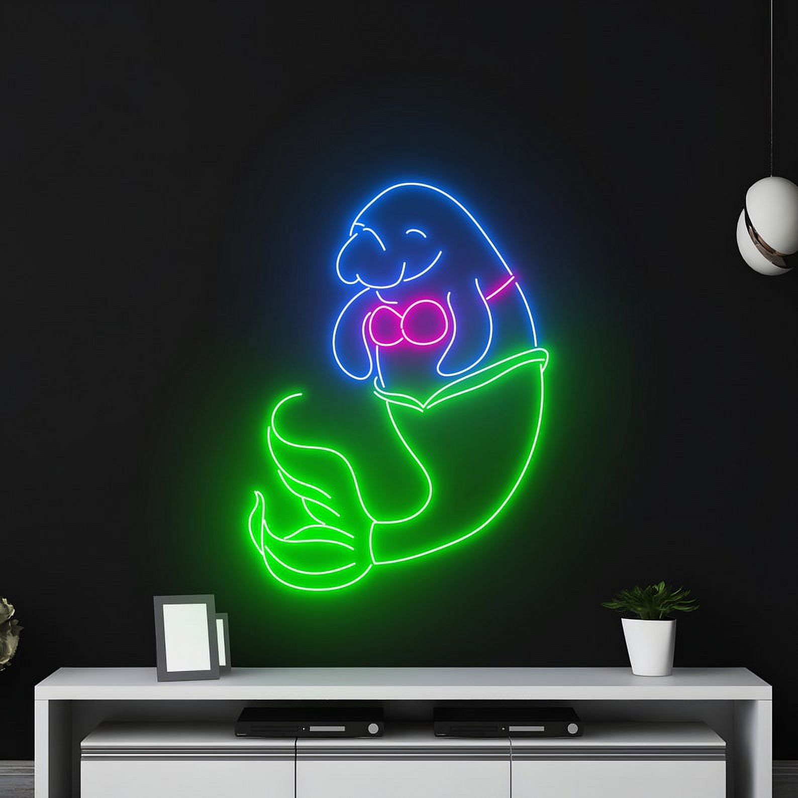 Handmadetneonsign Manatee Mermaid Neon Sign, Mermaid Neon Led light Art Decor, Mermaid Wall Decor