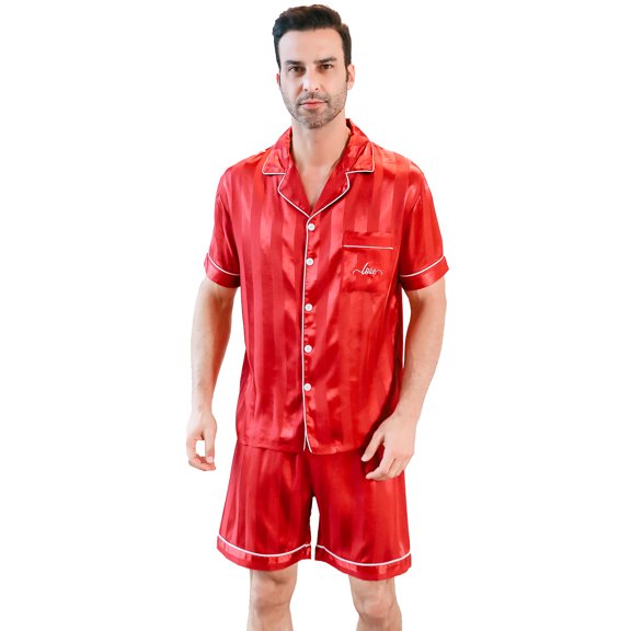 Men's Silk Pajama Set | Silky Satin | Short Sleeve Top and Shorts | Button Pajama Set