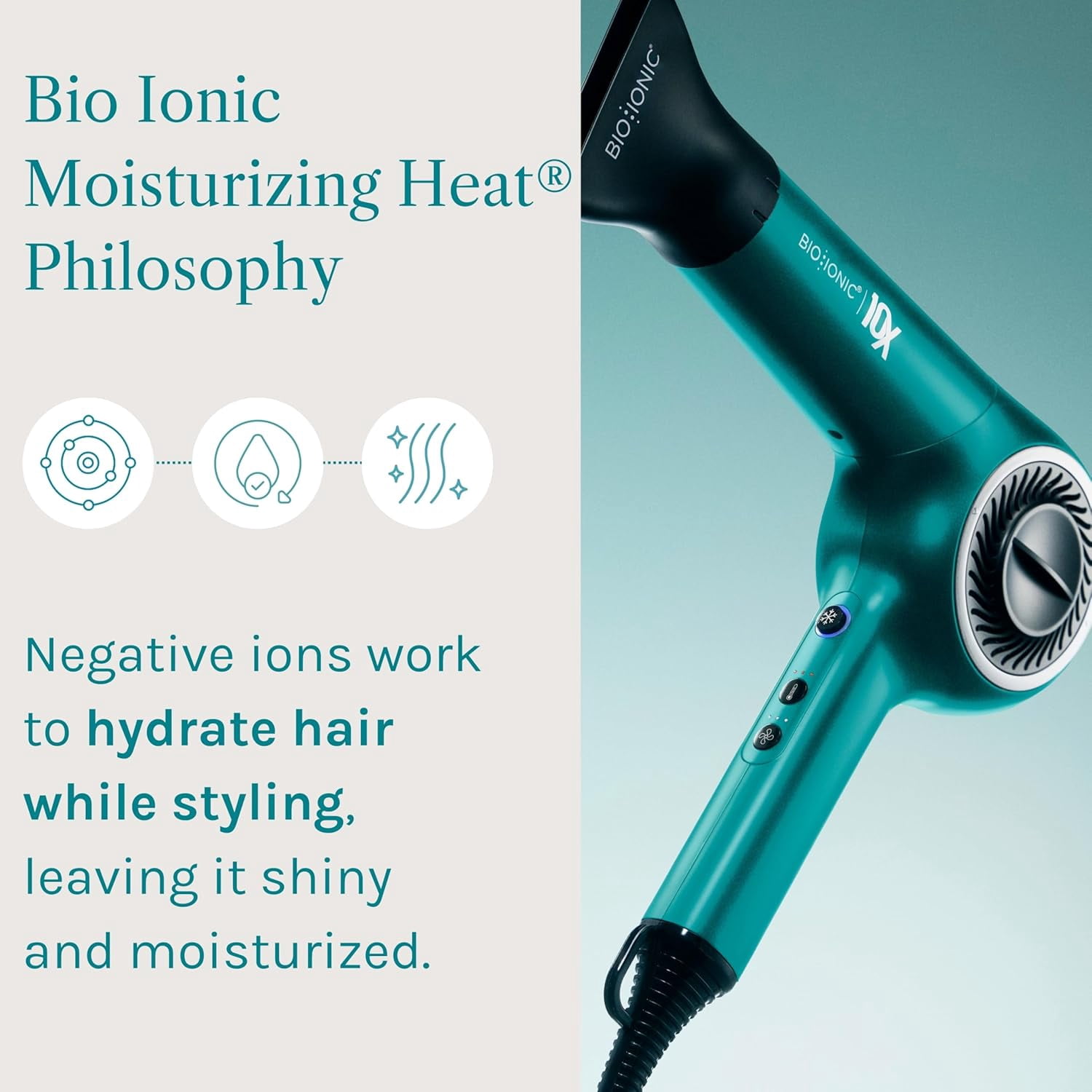 Bio Ionic Teal Tides 10X UltraLight Speed Hair Dryer, Adjustable Heat and Speed, Limited Edition