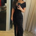 thumbnail image 5 of Fashion Shiny Deep V Shawls Bodycon Dress Women Elegant Off Shoulder Solid Long Dress 2024 Sexy Split Waist Evening Party Dress, 5 of 7