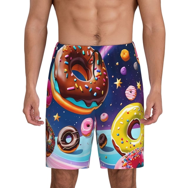 Balery Space Colorful Donut Pantalones cortos de pijama de punto de algodón para hombre con cinturilla y bolsillos-XX-Large
