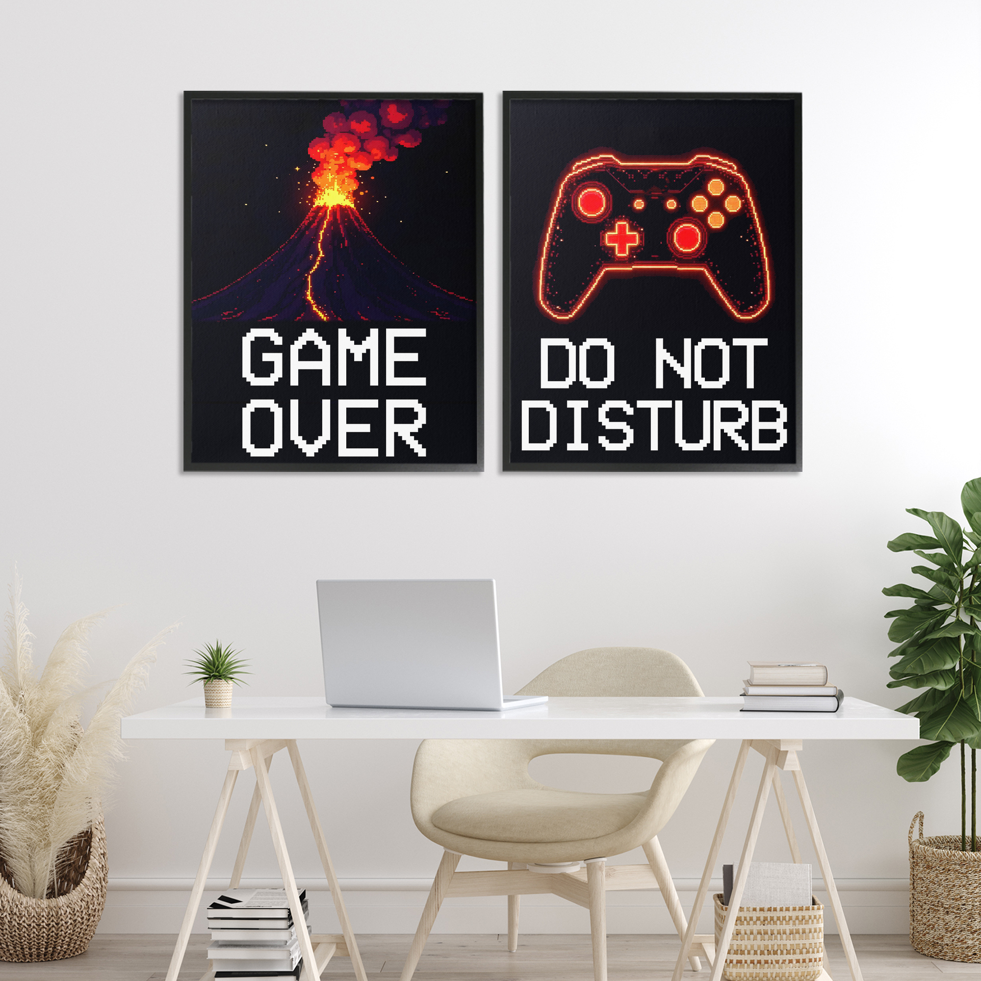 Pixel Game Sentiments 2 Piece Black Framed Giclee Art Set, design by Kim Allen