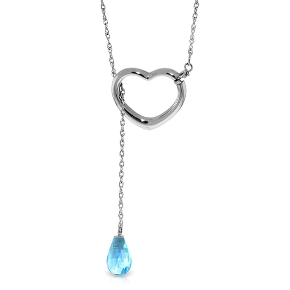 Galaxy Gold 14K Solid White Gold 22" Open Heart Pendant Necklace with a Genuine Blue Topaz Drop, 14"-24" Sizes, December Birthstone, Symbol of Calm