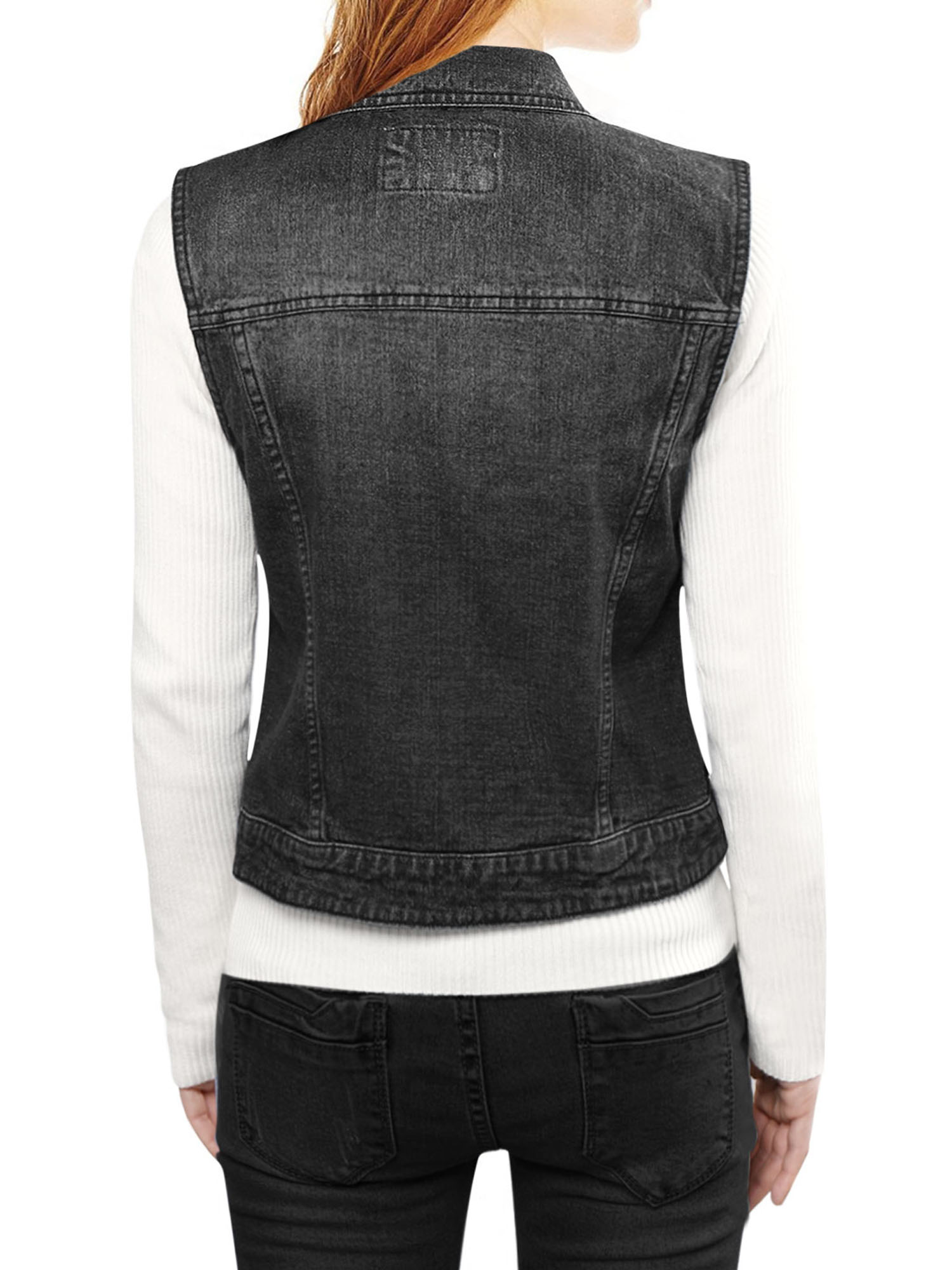 DARING DIVA Women's Denim Sleeveless Flap Pockets Vest Jacket L Black