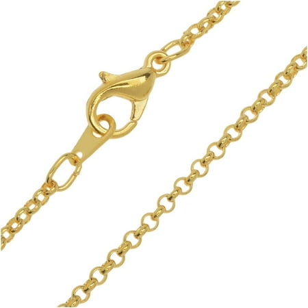 - 22K Gold Plated Fine Rolo Chain Necklace with Lobster Clasp - 2mm Diameter Links 16 Inches Long