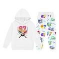 thumbnail image 3 of Kids Outfits Set 6 7 Six Seven Letter Outfits Set Comfortable Boys Winter Outfit Warm Fleece Hoodie And Jogger Pants With Print White 160(12-13 Years), 3 of 6