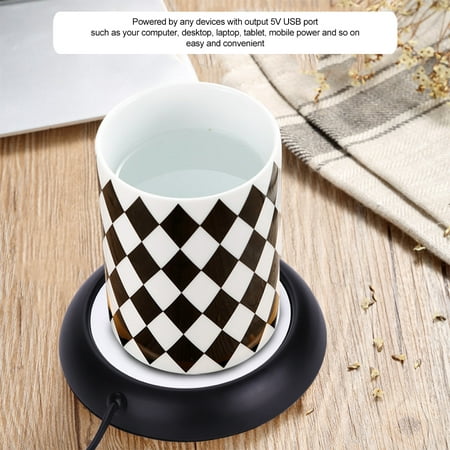 

USB Wood Grain Cup Warmer Heat Beverage Mug Mat Office Tea Coffee Heater Pad Black