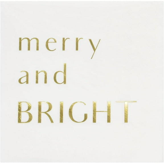 Gift Boutique 100 Pack Christmas Merry & Bright Cocktail Napkins Gold Foil