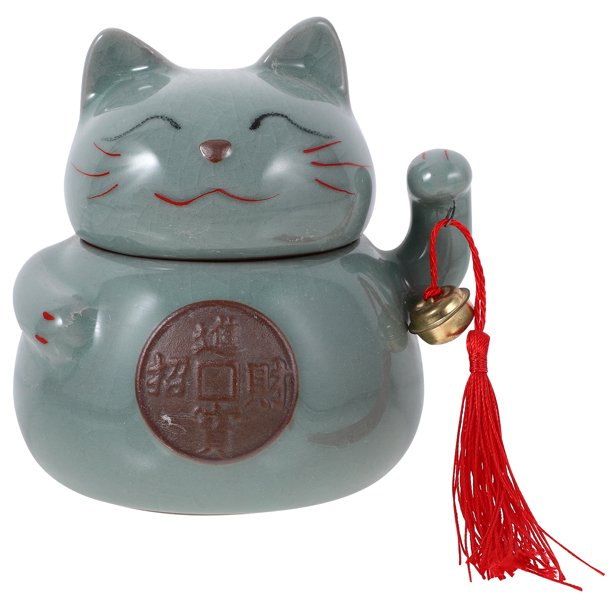 1 lata de té con forma de gato, recipiente de cerámica para almacenar té, café, azúcar, sellado, regalo para restaurante, hogar, cocina (tamaño S)