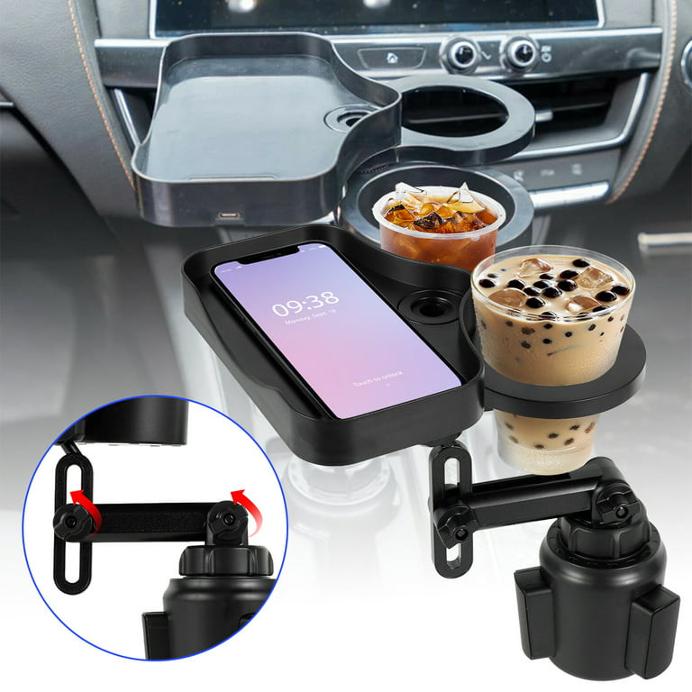 Yous Auto Car Cup Holder Expander Adjustable Cup Holder with Attachable  Tray 360° Rotatable Car Mount Cup Table Organizer with Phone Holder for  Small