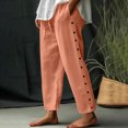 thumbnail image 2 of Htigea Clearance Women Linen Pants Lightweight Capri Pants with Lace Side Summer Casual Beach Drawstring Elastic Waist Trousers Fall Savings Orange 2XL, 2 of 6