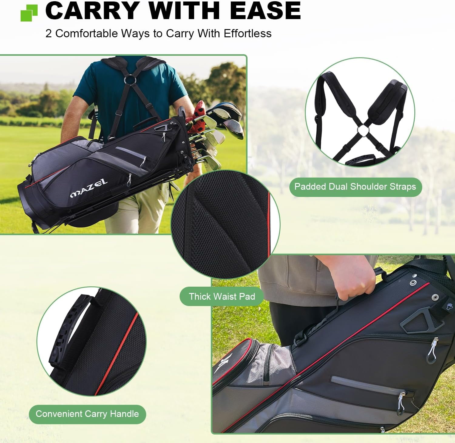 MAZEL 6-Way Golf Stand Bag for Men and Women, Lightweight Golf Bag with Stand,Dual Strap,Dust Cover