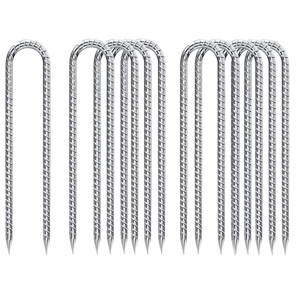 Estacas de Varilla QNLONG 30 cm con Gancho en U Galvanizadas para Trampolín Paquete de 10