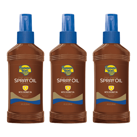 Banana Boat Deep Tanning Oil Pump Spray Sunscreen Broad Spectrum SPF 4, 8 Ounces (Pack of 3)