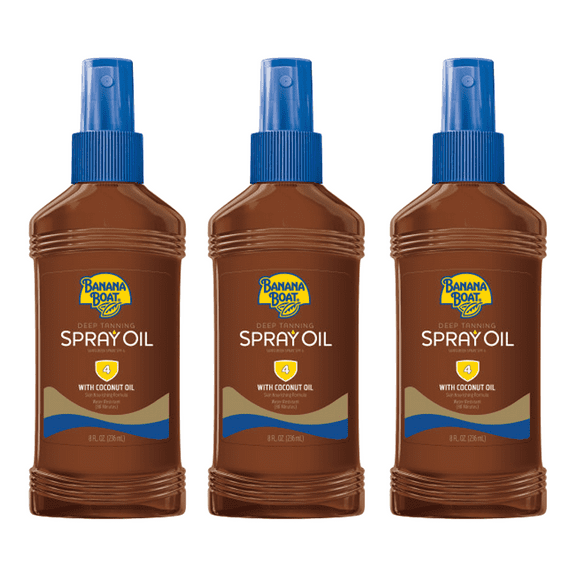 Banana Boat Deep Tanning Oil Pump Spray Sunscreen Broad Spectrum SPF 4, 8 Ounces (Pack of 3)