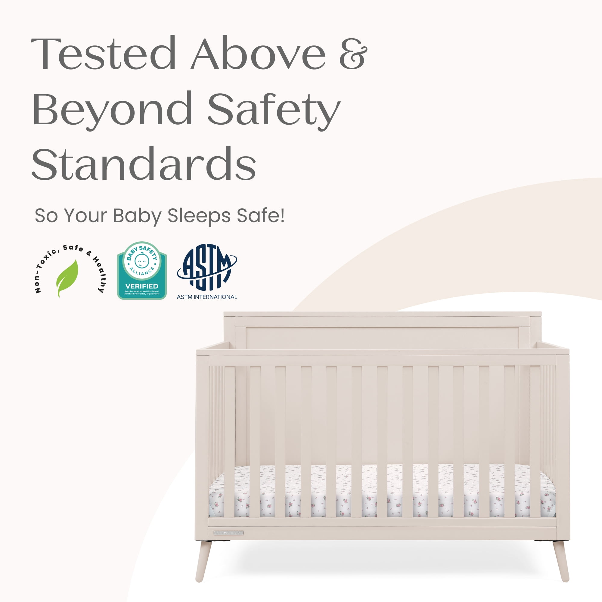 Delta Children Lola 6-in-1 Convertible Crib - Converts from Baby Crib to Toddler Bed, Daybed, Sofa Bed and Full-Size Bed With and Without Footboard, Fits Standard Full-Size Crib Mattress, Soft Beige