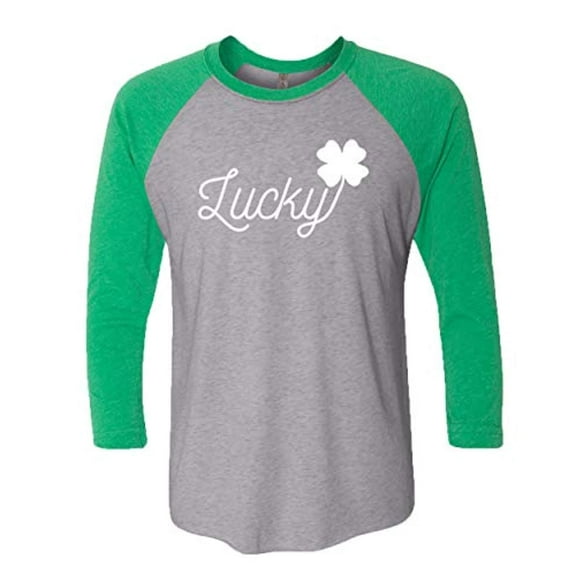 Trenz Shirt Company St. Patrick's Day Lucky Shamrock Ladies Baseball Tee-Green/Heather Gray-Medium