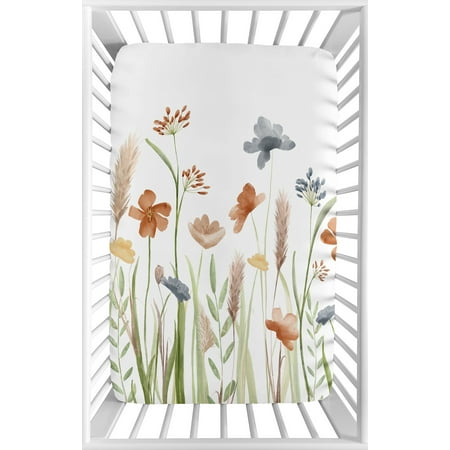 UPC: 0846480098720 | Watercolor Floral Garden Sage Green Mini Fitted Crib Sheet Girl by Sweet Jojo Designs