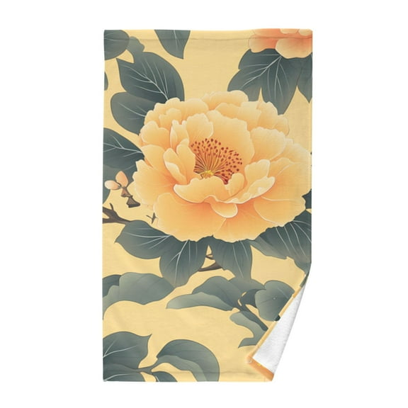 Cotton Bath Towels Soft Face Towel Absorbent Quick Dry Yellow Elegant Flower 16"x28"