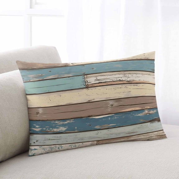 Blue Brown Beige Farmhouse King Size Pillow Cover, Pillowcase Protectors with Zipper, Breathable Decorative Throw Pillow Case Cover, Vintage Wood Pillow Shams for Couch Sofa 20x36Inch