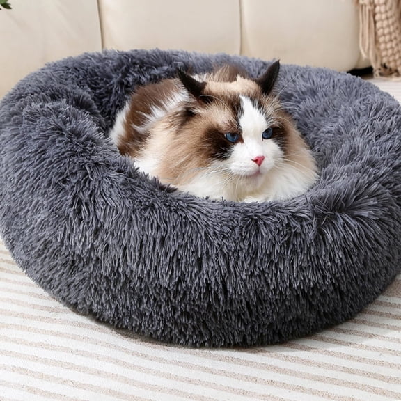 Bed Small Dog Bed for Indoor Cats, Self-Warming Soft Plush Kitten Bed, Rabbit Pillow Pet Beds Non-Slip Machine Washable Dark Gray 17.5" Up to 10lbs