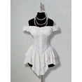 thumbnail image 2 of Womens White Off-Shoulder Corset Mini Dress With Ruffle Hem And Lace Detail, 2 of 9
