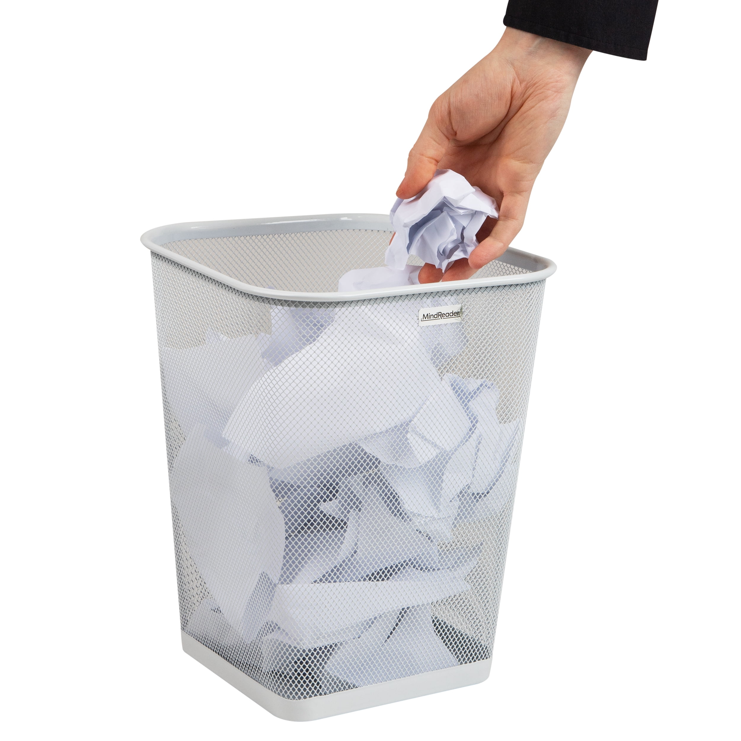 Mind Reader Mesh Trash Can, Waste Paper Basket, Square, Office, Metal, Set of 2, White