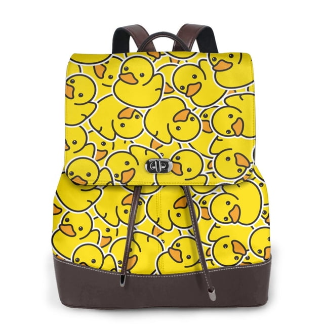Disketp Ducky Cartoon Animal Yellow Mochila de Cuero para Mujer, Bolso de Espalda Antirrobo con Estilo para Viaje, Trabajo y Uso Diario