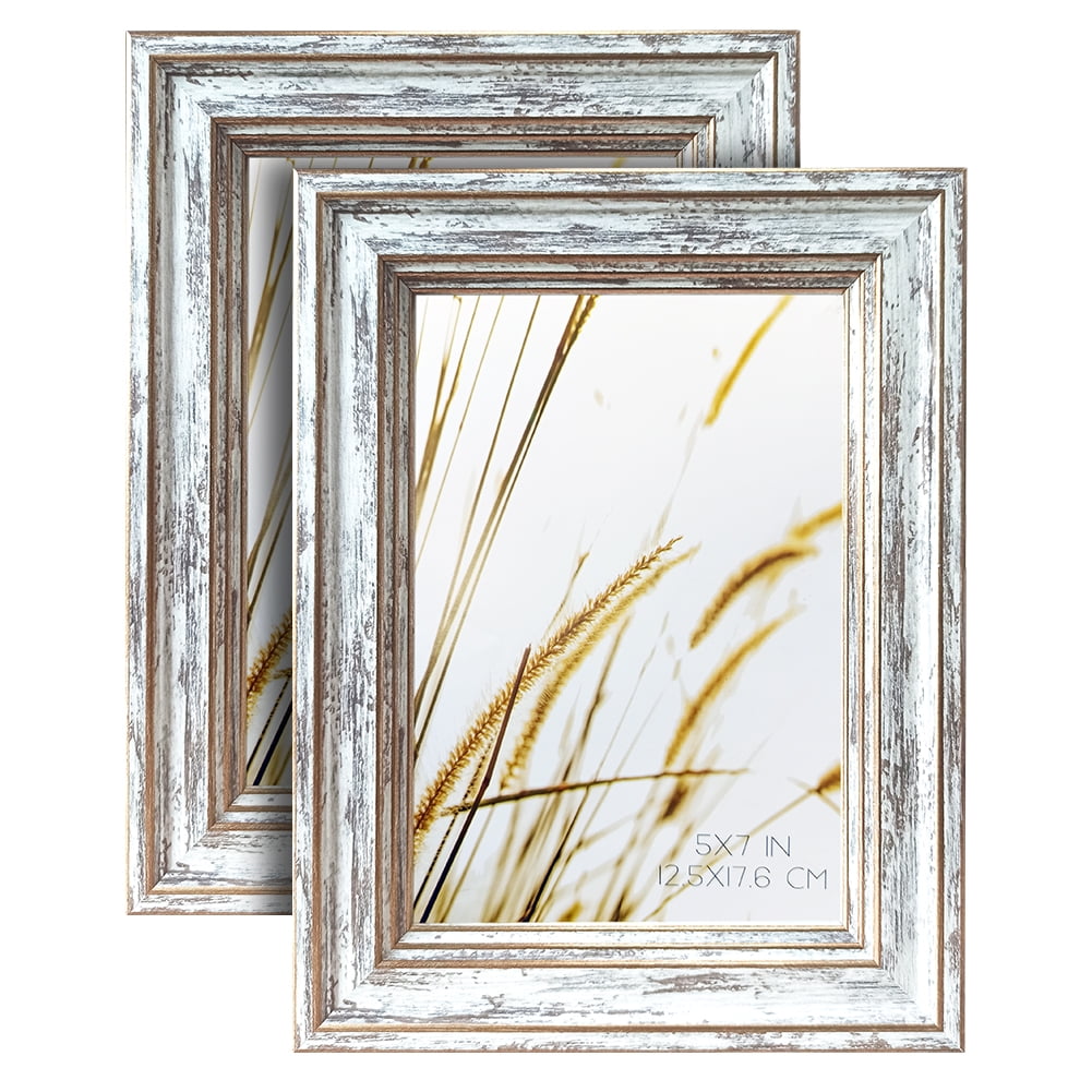 ArtbyHannah 2 Piece 5x7 Inch Farmhouse Rustic Picture Frames with Mat