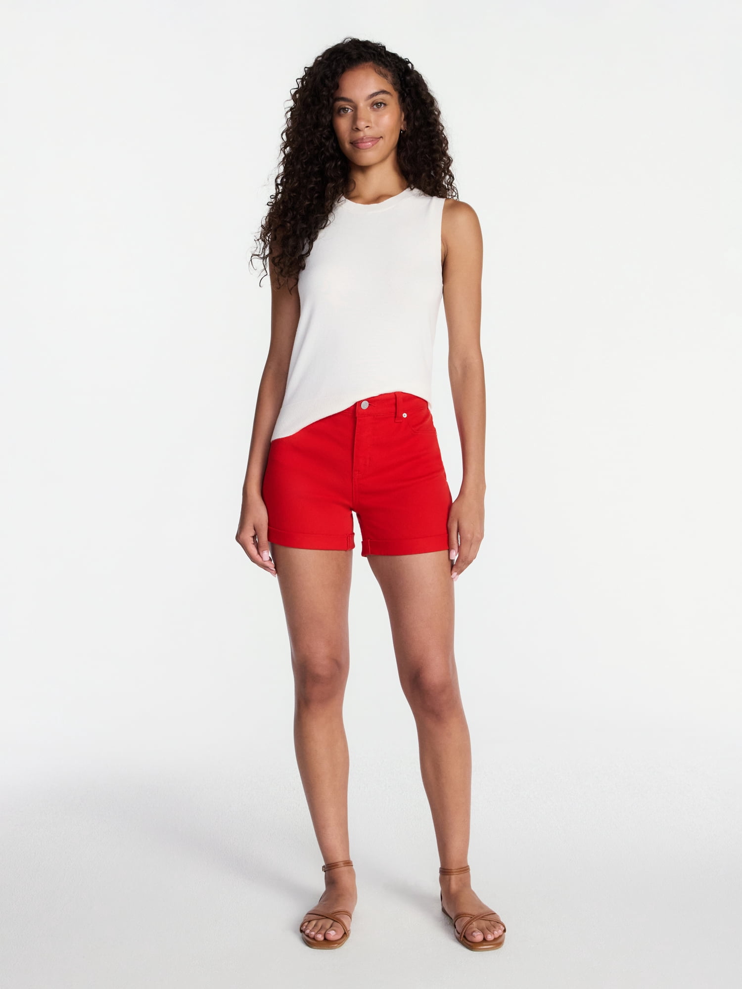 Time and Tru Women's Mid Rise Roll Cuff Denim Shorts, 4" Inseam, Sizes 0-20