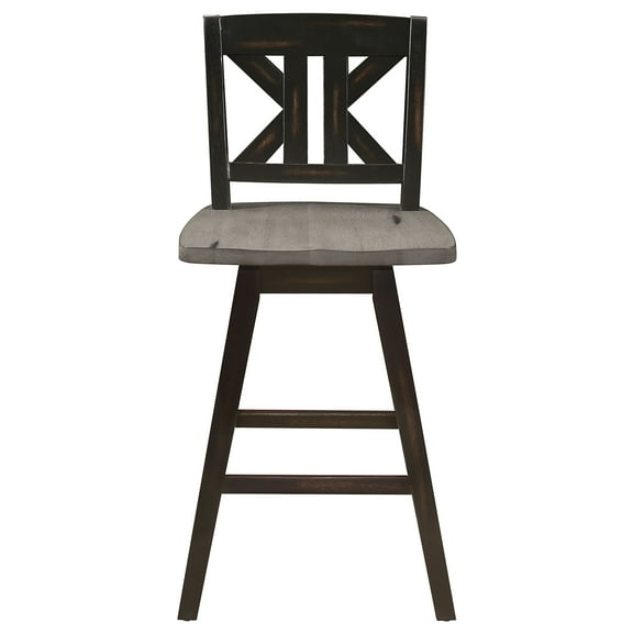 JERFIT 360 Swivel Counter Stools Set of 2, Black and Gray Distressed Solid Wood X-Back Bar Height Chairs for Kitchen Island Dining