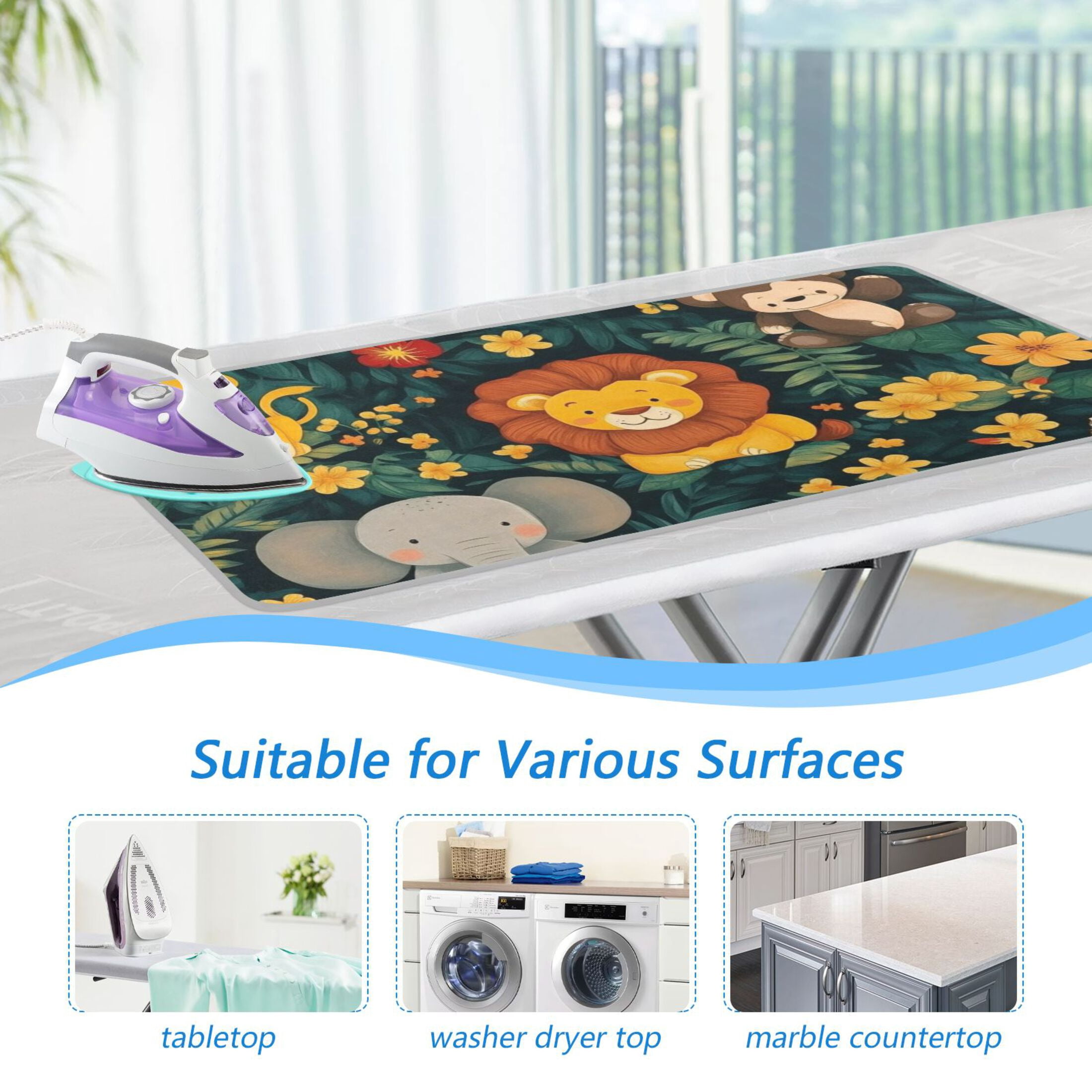 Cartoon Forest Animals Ironing Mat Blanket for Table Top Travel Portable Ironing Board Pad 47.2x27.6 Inch
