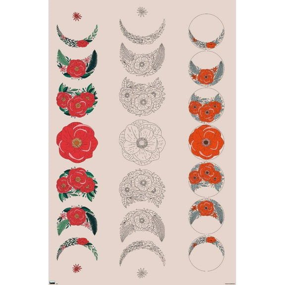 Floral Phases of the Moon Wall Poster, 22.375" x 34"