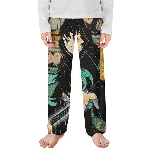 Demon Slayer Muichiro Tokito Pajama Pants Long Sleep Pants Soft Elastic Waist PJ Bottoms Lounge Pants