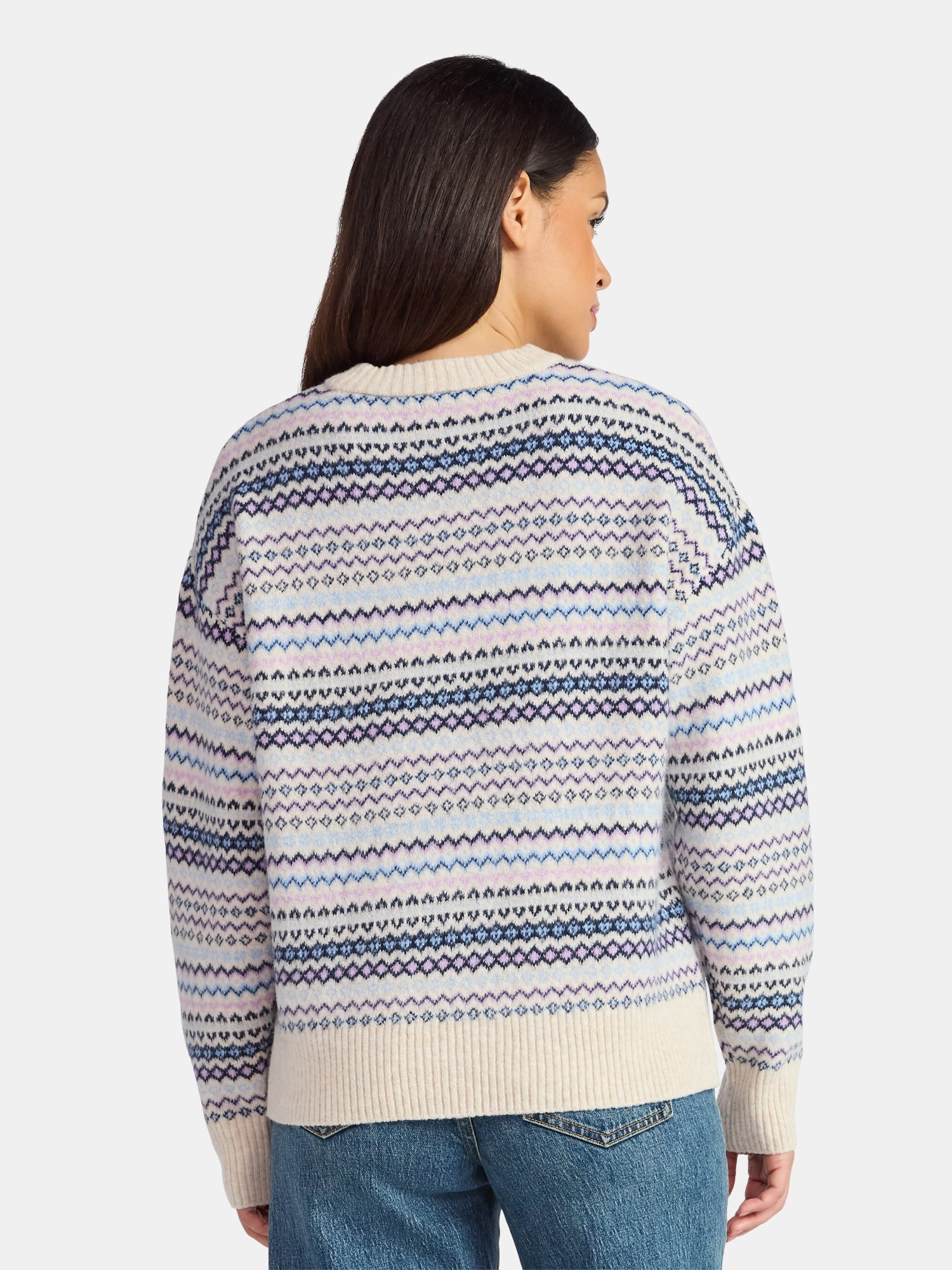 Time and Tru Women's Fair Isle Pullover Sweater, Midweight, Sizes XS-XXXL