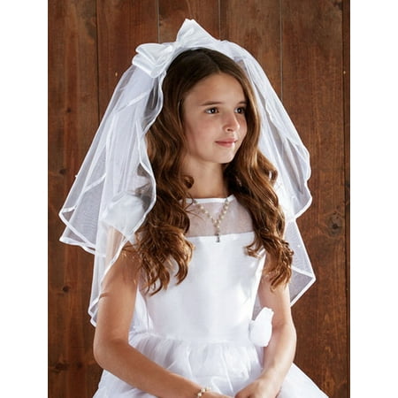- Christian Brands WC524 Satin Bow HeadBand w/Pearls First Communion Veil