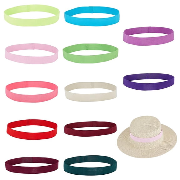 Colorful Cowboy Hat Band 12Pcs Stretchable Hat Ribbons for Women 1 Inch Wide Flat Elastic Straw Hat Accessories 12 Colors