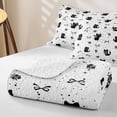 thumbnail image 4 of jejeloiu Black Cat Ribbon Bow Twin Quilt Set Kids,White Floral Print Twin Coverlet Set,2pcs, 4 of 7