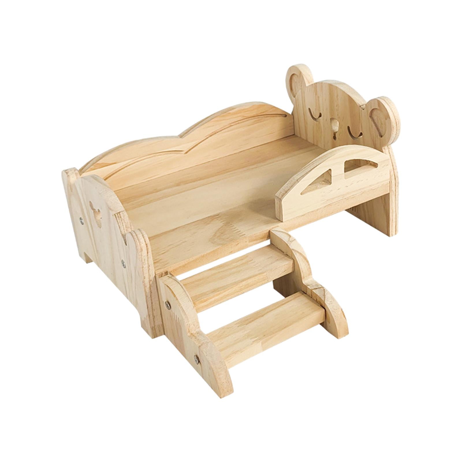 Wooden Guinea Pig Bed Small Animals Bed Durable with Steps Playing Sleeping Hiding Hideout for Rabbits Chinchillas Hedgehogs Small Bear